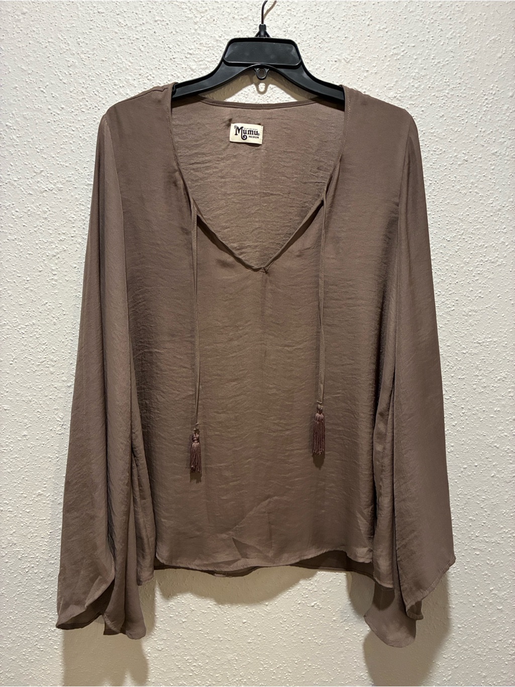 Show Me Your Mumu Taupe Tie-Front V-Neck Tunic